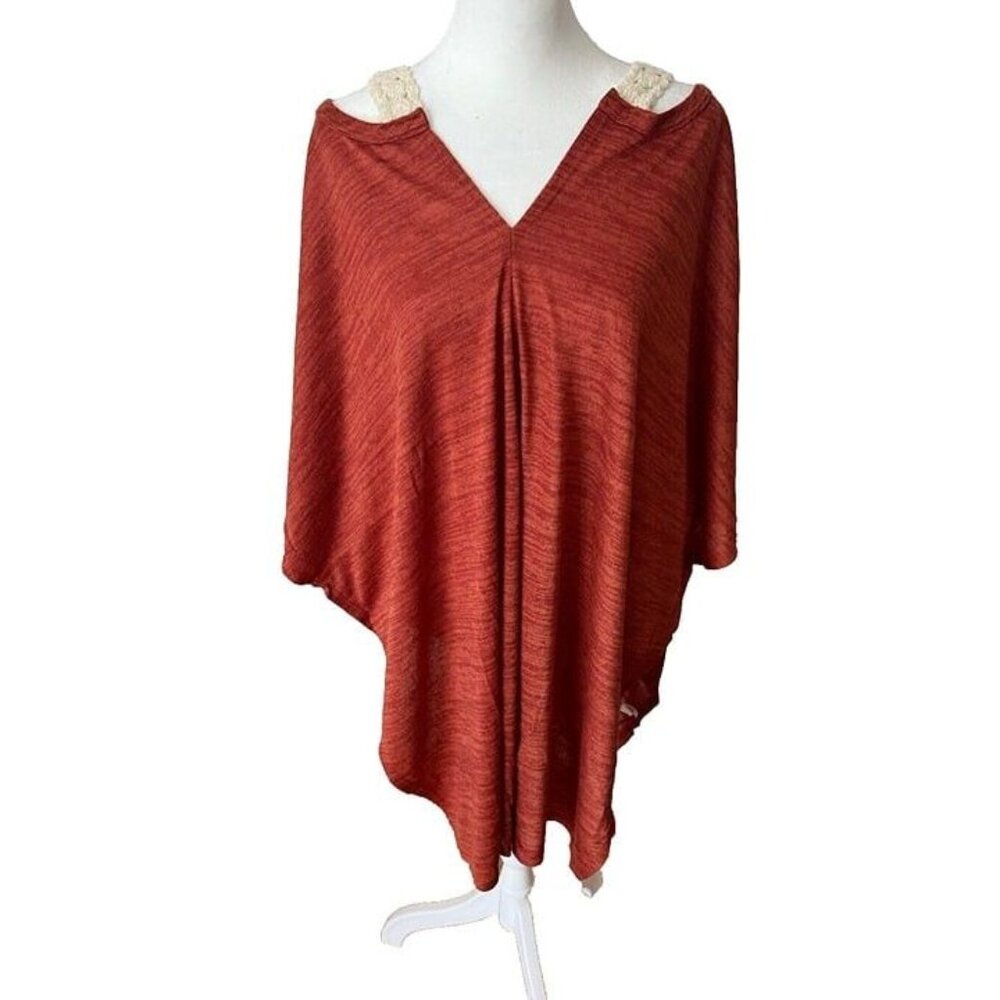NWT! L Hayden Oversized Pumpkin Orange Crochet Short Sleeve Boho Western Sweater